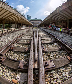 Railroad track against sky