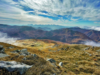 Panorama on cloudy autumn day over apuane alp from italian appennino