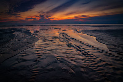 Scenic view of beach against sky during sunset