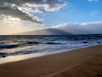 Scenic view of sea against sky during sunset