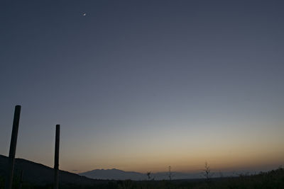 Scenic view of silhouette landscape against clear sky at sunset