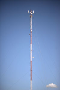 Low angle view of electricity pylon against clear sky