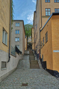 Empty alley amidst buildings in city