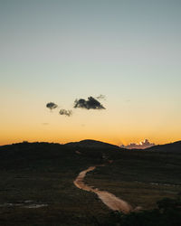 Scenic view of silhouette landscape against sky during sunset