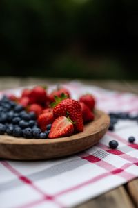 Close-up of strawberries in plate on table