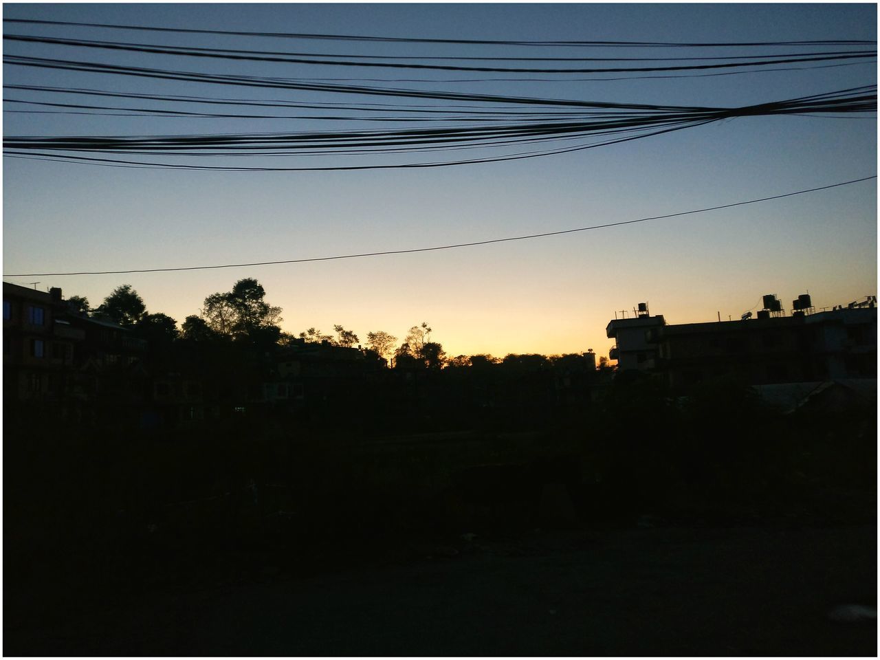 sunset, silhouette, cable, no people, nature, tree, sky, outdoors