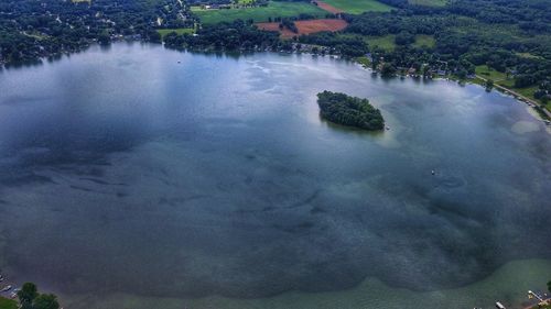 High angle view of water flowing over land