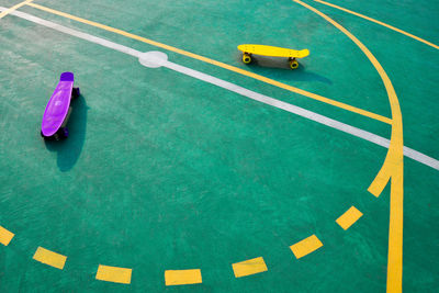 High angle view of skateboard at park