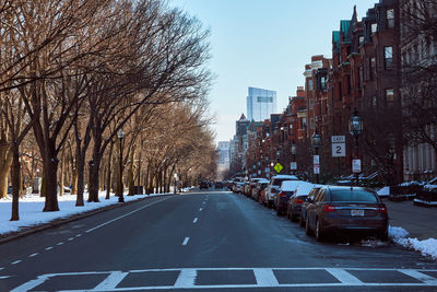 View of boston city street in winter