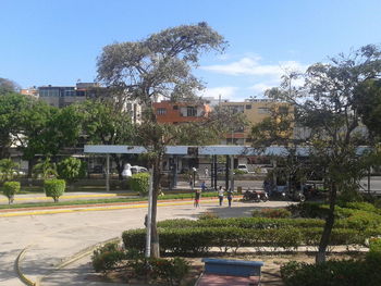 View of basketball hoop in city