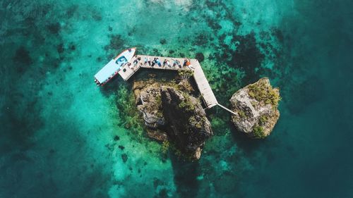 Aerial view of island during sunny day