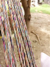 High angle view of multi colored rope