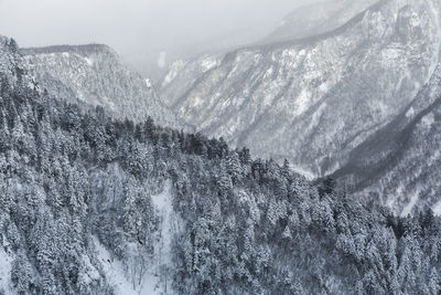 Scenic view of snowcapped mountains during winter