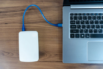 High angle view of computer keyboard on table