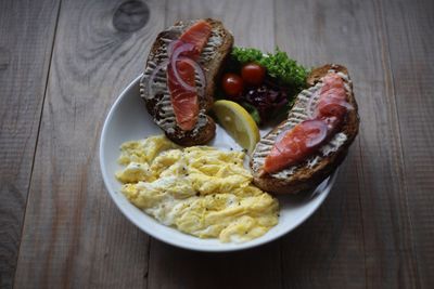 Close-up of breakfast on table