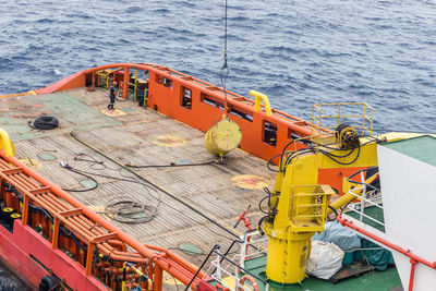 High angle view of ship in sea