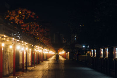 Illuminated street lights in city at night