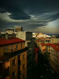 Buildings against cloudy sky