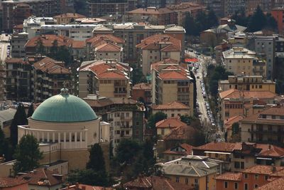 High angle view of buildings in town