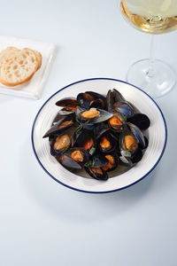 High angle view of food in plate on table