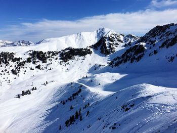 Scenic view of snow covered mountains against sky