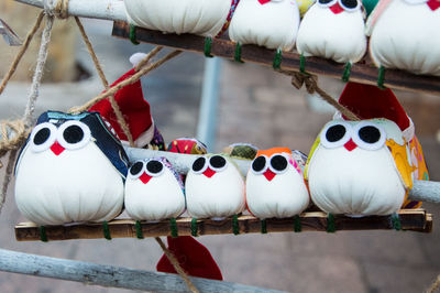 Close-up of toys hanging at market stall