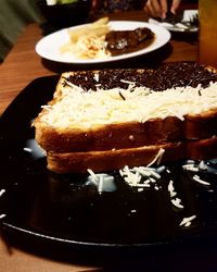 Close-up of cake in plate on table