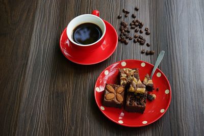 High angle view of breakfast on table