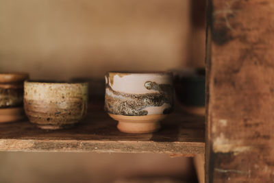 Close-up of old stack on table