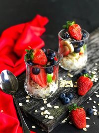 Close-up of strawberries on table