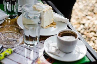 Close-up of coffee served on table