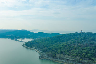 Scenic view of bay against sky