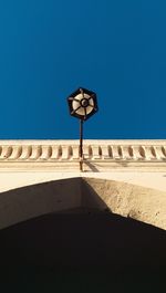 Low angle view of built structure against clear blue sky