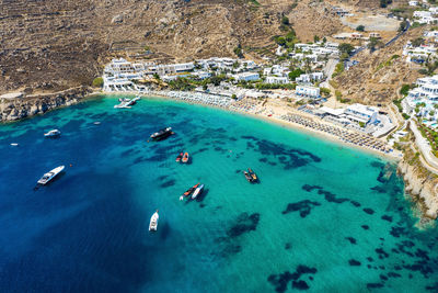 High angle view of boats in sea