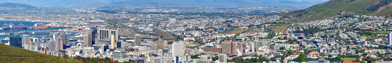 High angle view of townscape against sky