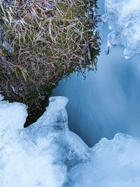 Ice across flowing water.