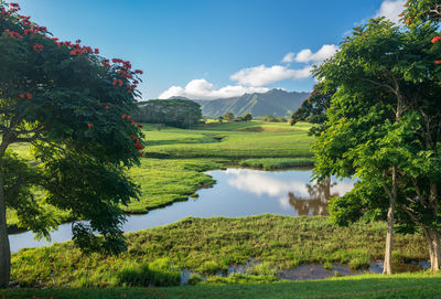 Scenic view of lake against sky