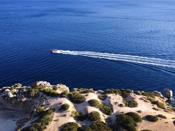 High angle view of sailboat in sea