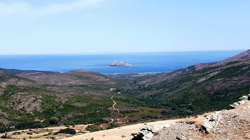 High angle view of sea against clear sky