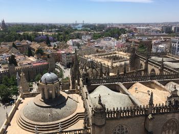 High angle view of buildings in city