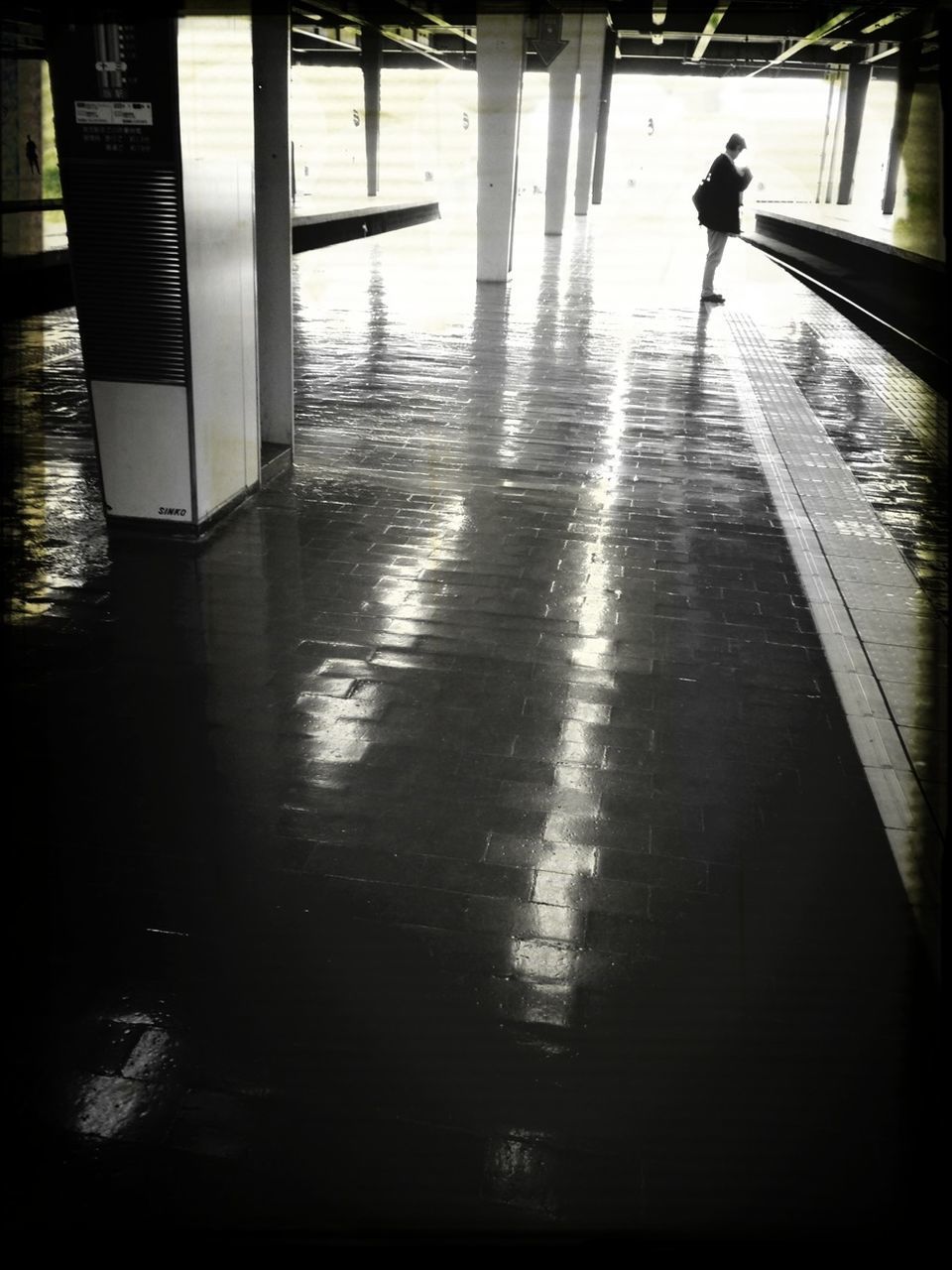 water, walking, lifestyles, reflection, full length, leisure activity, men, silhouette, rear view, street, person, standing, wet, sunlight, city life, outdoors, rain