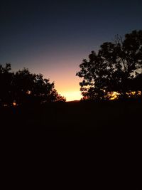 Silhouette trees against clear sky during sunset