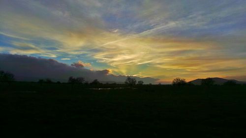 Scenic view of landscape against sky at sunset