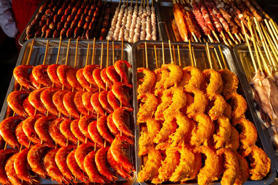 High angle view of meat for sale at market