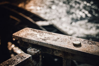 Close-up of rusty metallic girder