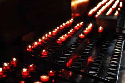 Close-up of illuminated christmas lights at night