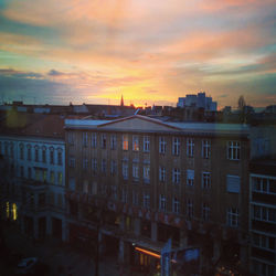 Buildings at sunset