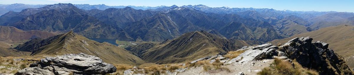 Panoramic view of landscape and mountains against sky