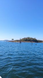 Scenic view of sea against clear blue sky