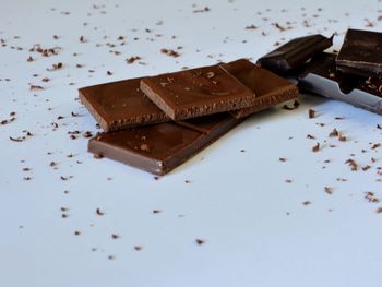 High angle view of chocolate cake on table